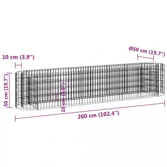 horganyzott vas gabion magaságyás 260 x 50 x 50 cm