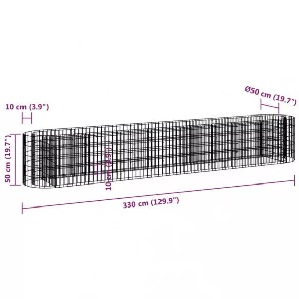 horganyzott vas gabion magaságyás 330 x 50 x 50 cm