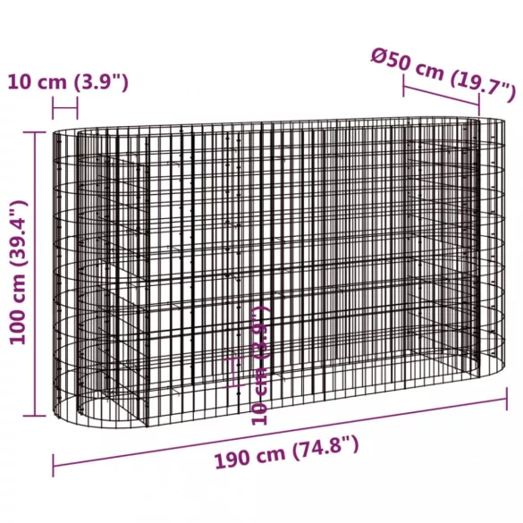 horganyzott vas gabion magaságyás 190x50x100 cm
