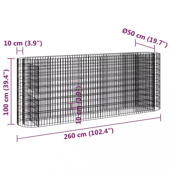 horganyzott vas gabion magaságyás 260x50x100 cm