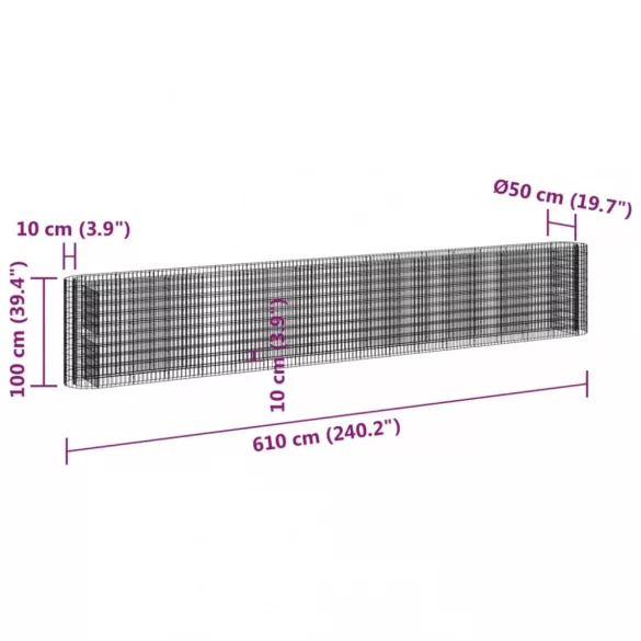 horganyzott vas gabion magaságyás 610x50x100 cm