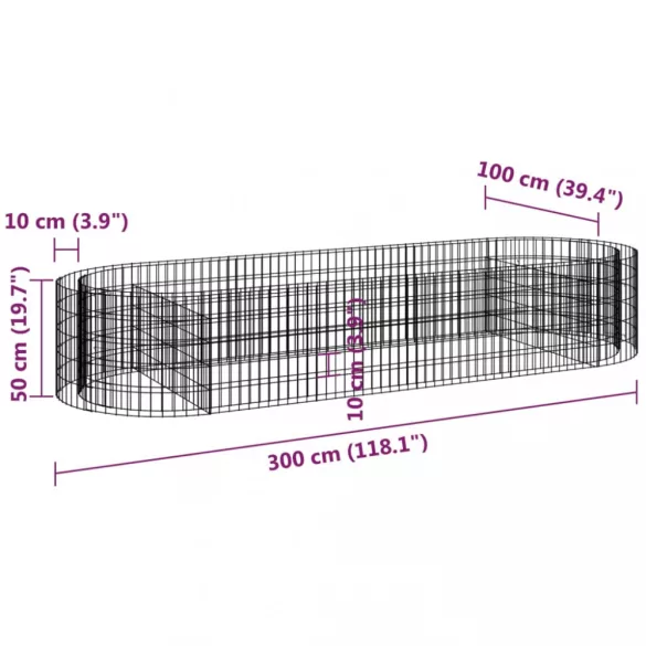 horganyzott vas gabion magaságyás 300x100x50 cm