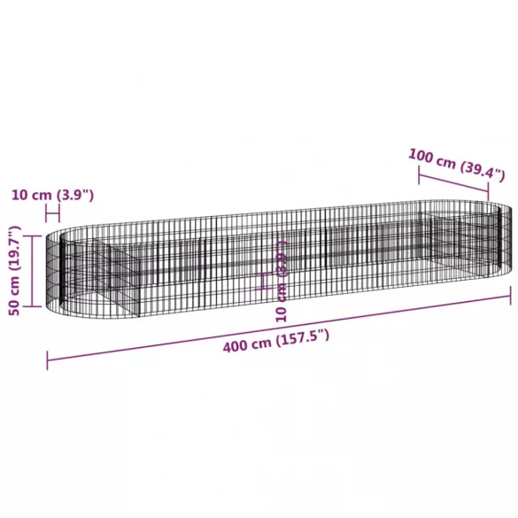 horganyzott vas gabion magaságyás 400x100x50 cm
