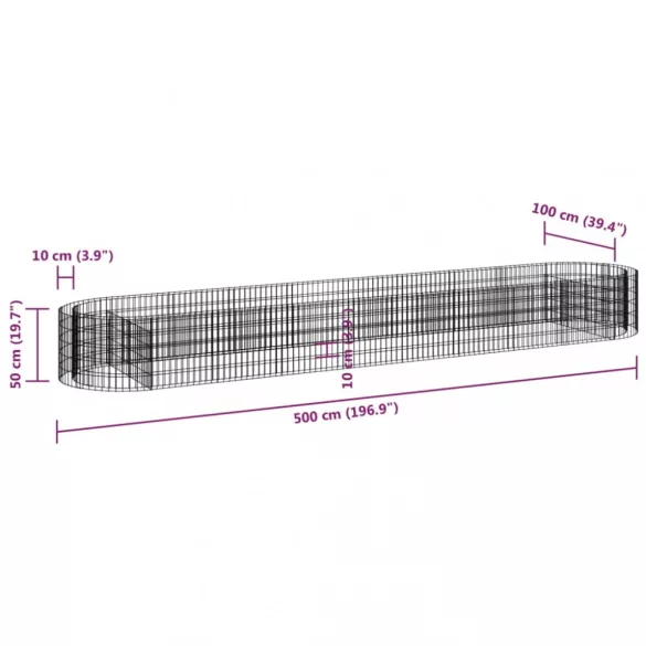 horganyzott vas gabion magaságyás 500x100x50 cm