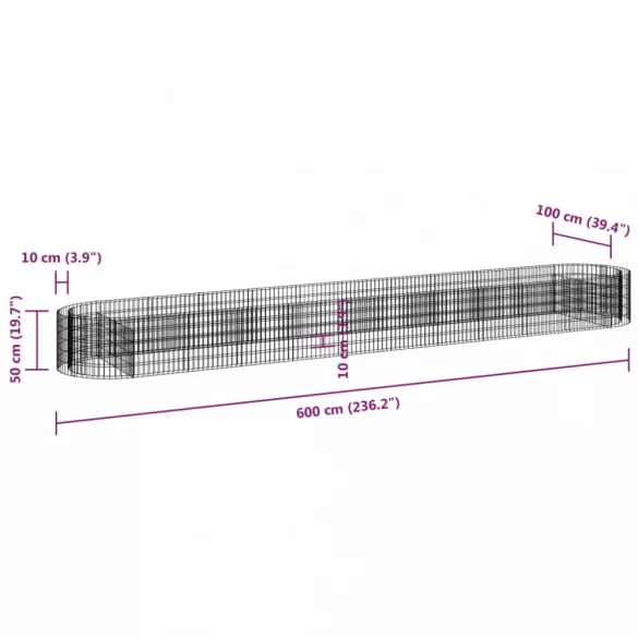 horganyzott vas gabion magaságyás 600x100x50 cm