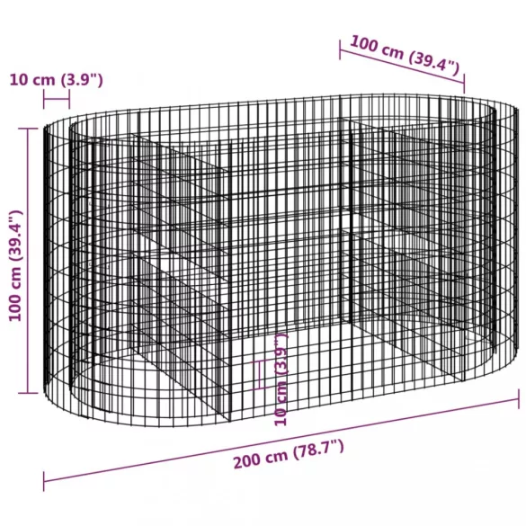 horganyzott vas gabion magaságyás 200x100x100 cm