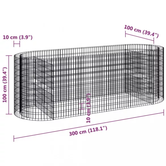 horganyzott vas gabion magaságyás 300x100x100 cm
