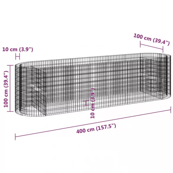 horganyzott vas gabion magaságyás 400x100x100 cm