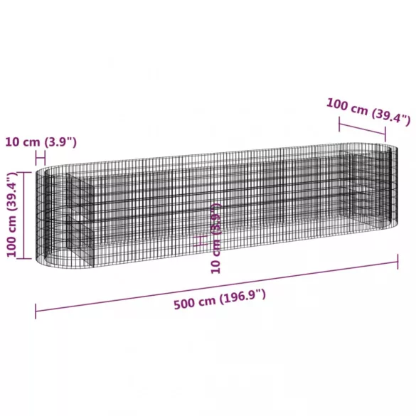 horganyzott vas gabion magaságyás 500x100x100 cm