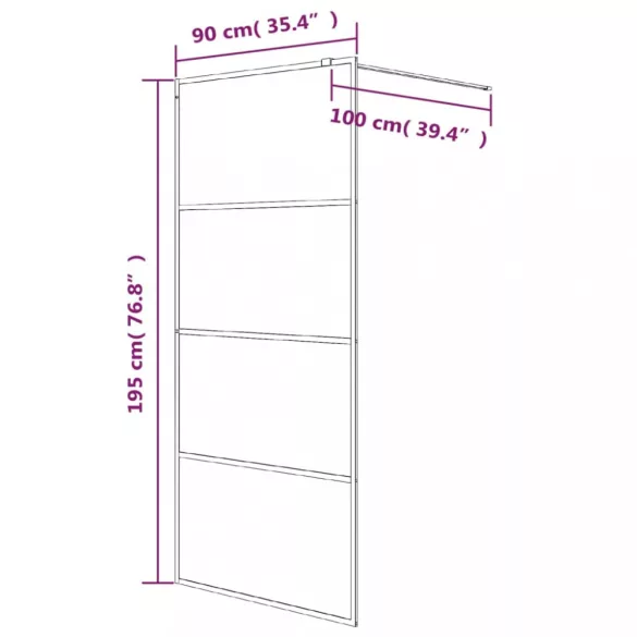 fekete selyemmatt ESG üveg zuhanyfal 90 x 195 cm