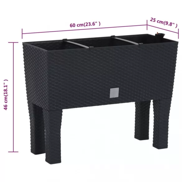 antracitszürke polipropilén rattan kerti magaságyás 60x25x46 cm