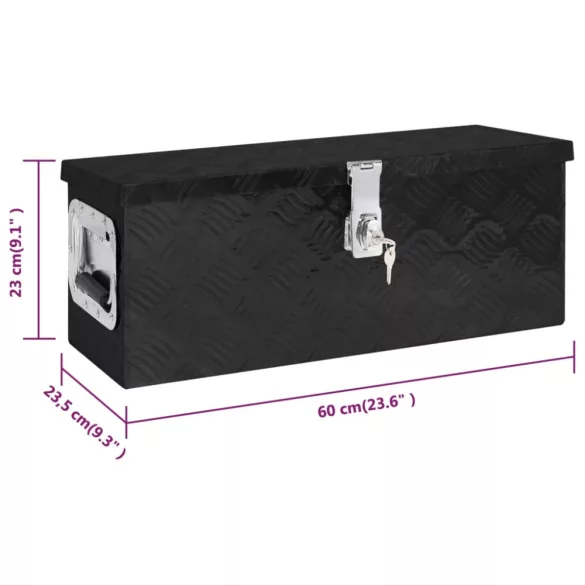 fekete alumínium tárolóláda 60 x 23,5 x 23 cm