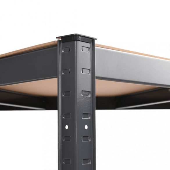 4 szintes antracitszürke acél és szerelt fa sarokpolc