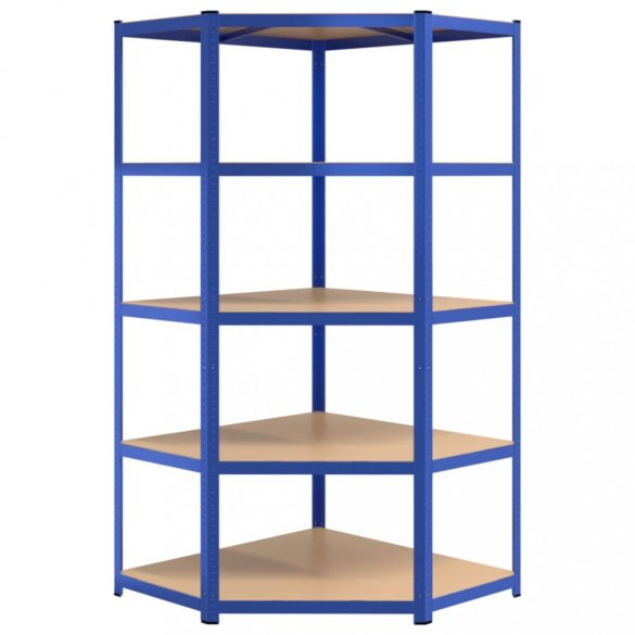 5 szintes kék acél és szerelt fa sarokpolc