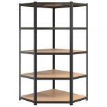 5 szintes nagy teherbírású szürke acél és szerelt fa sarokpolc