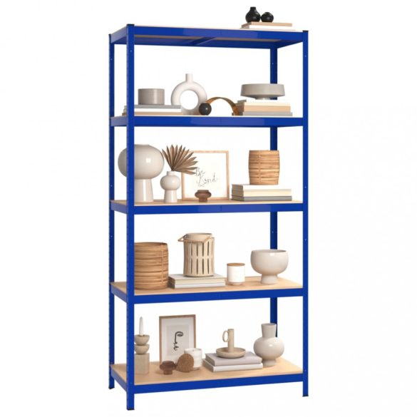 5 szintes kék acél és szerelt fa tárolópolc