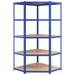 5 szintes kék acél és szerelt fa sarokpolc
