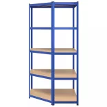 5 szintes kék acél és szerelt fa sarokpolc