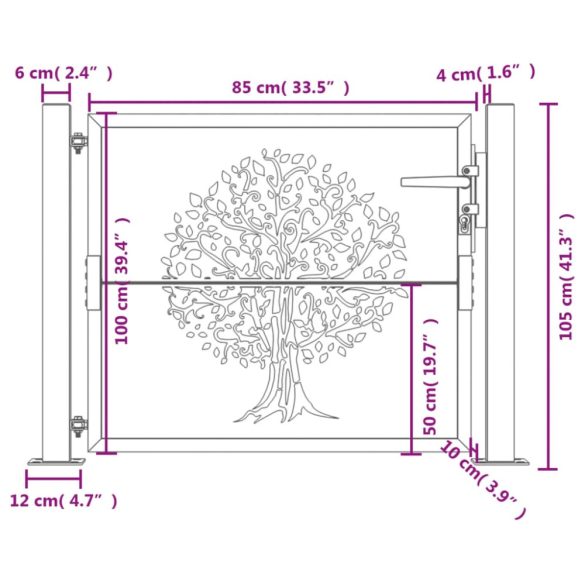 antracit színű acél kerti kapu 100x100 cm, fa mintázatú