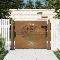 Corten acél kerti kapu 100x100 cm, fa mintázatú