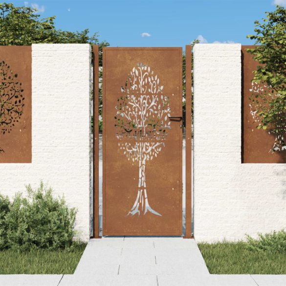 rozsdaszínű famintás corten acél kerti kapu 105 x 205 cm