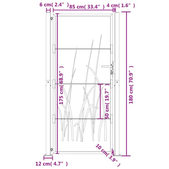 antracit színű, fűmintás acél kerti kapu 100x175 cm
