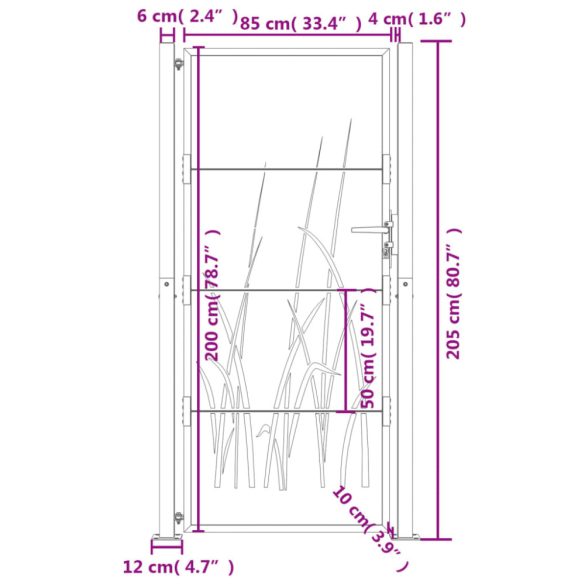 antracit színű, fűmintás acél kerti kapu 100x200 cm