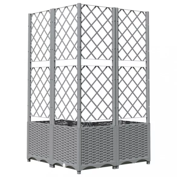 világosszürke PP rácsos kerti ültetőláda 80 x 80 x 136 cm