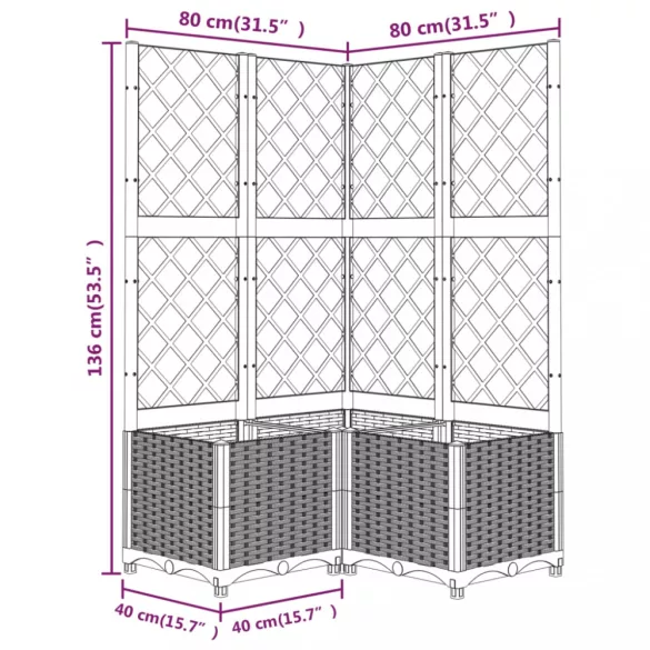 világosszürke PP rácsos kerti ültetőláda 80 x 80 x 136 cm