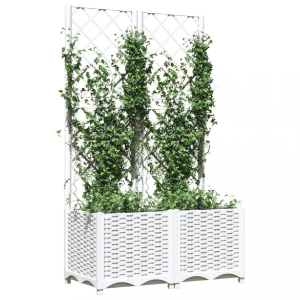 fehér PP rácsos kerti ültetőláda 80 x 40 x 136 cm
