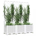 fehér polipropilén rácsos kerti ültetőláda 120 x 40 x 136 cm