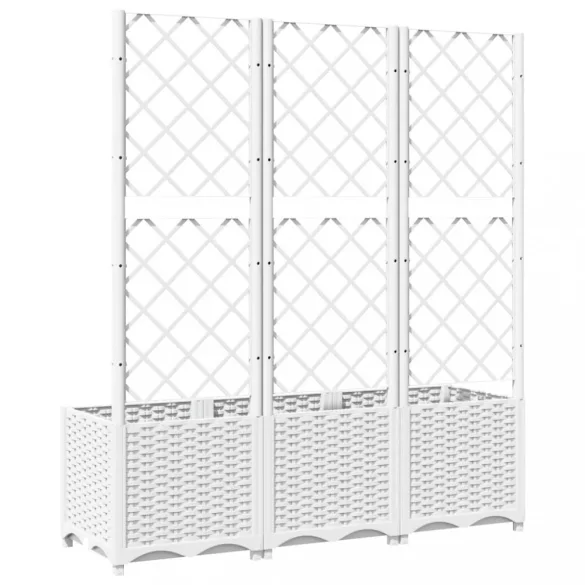 fehér polipropilén rácsos kerti ültetőláda 120 x 40 x 136 cm