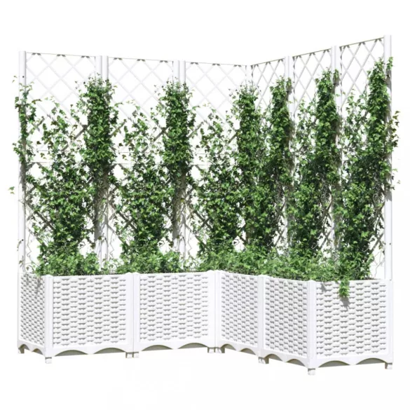 fehér polipropilén rácsos kerti ültetőláda 120 x 120 x 136 cm