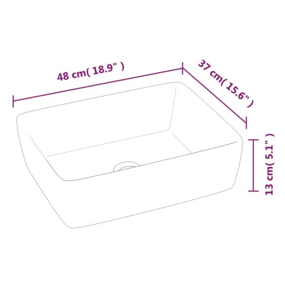 fehér téglalap alakú kerámia mosdókagyló 48x37x13 cm