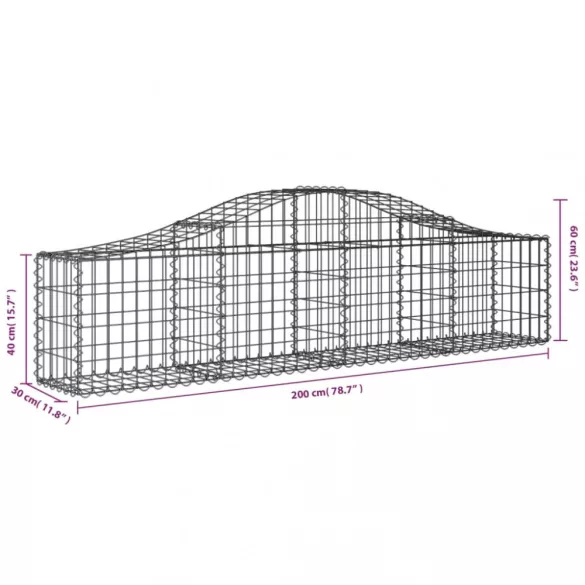 íves horganyzott vas gabion kosár 200x30x40/60 cm