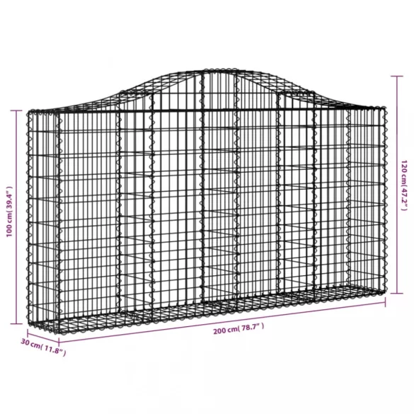 íves horganyzott vas gabion kosár 200x30x100/120 cm
