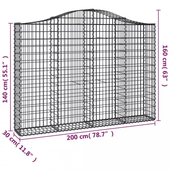 íves horganyzott vas gabion kosár 200x30x140/160 cm
