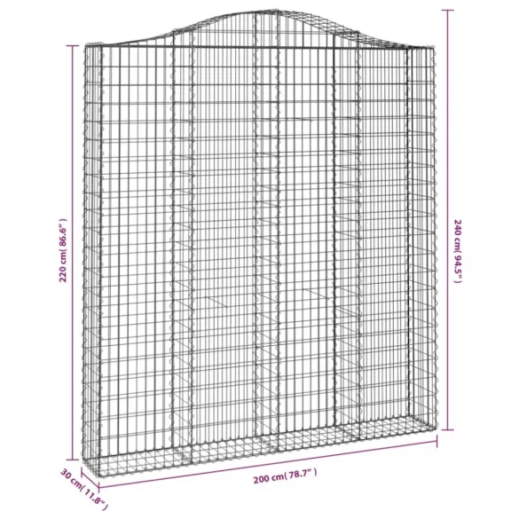 íves horganyzott vas gabion kosár 200x30x220/240 cm