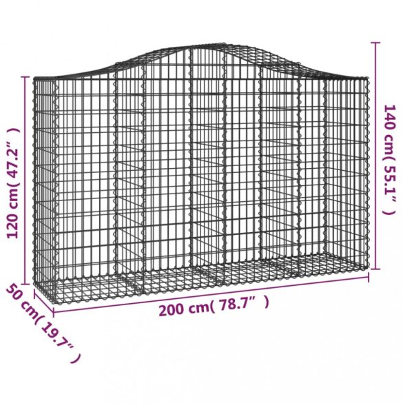 íves horganyzott vas gabion kosár 200x50x120/140 cm