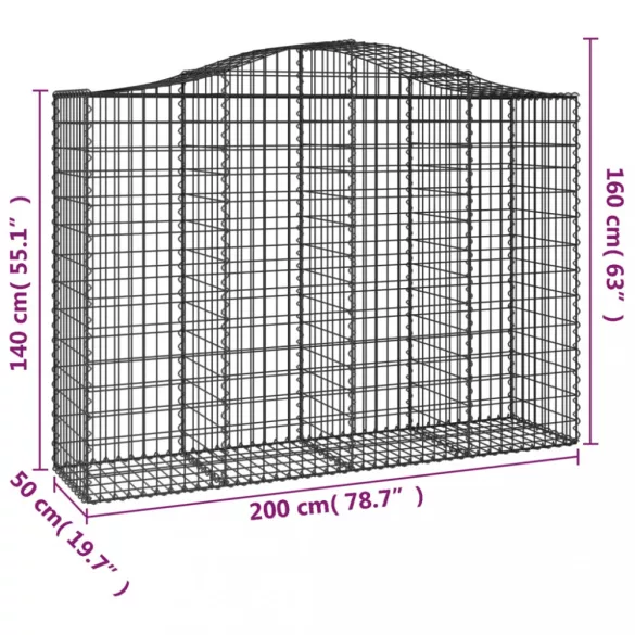 íves horganyzott vas gabion kosár 200x50x140/160 cm
