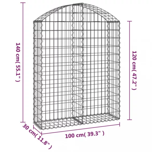 íves horganyzott vas gabion kosár 100x30x120/140 cm