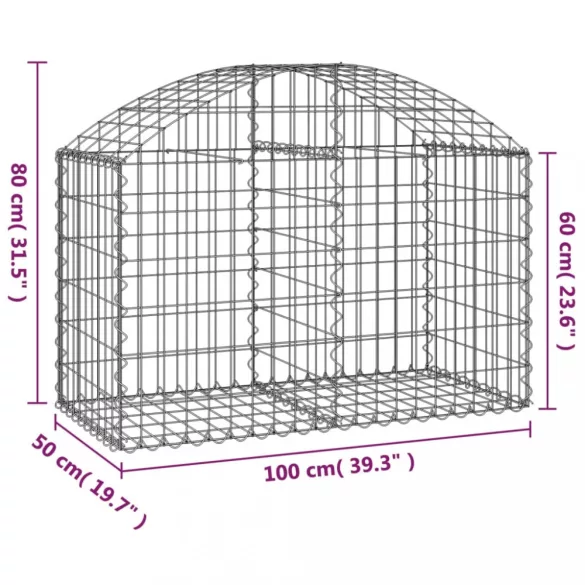 íves horganyzott vas gabion kosár 100x50x60/80 cm