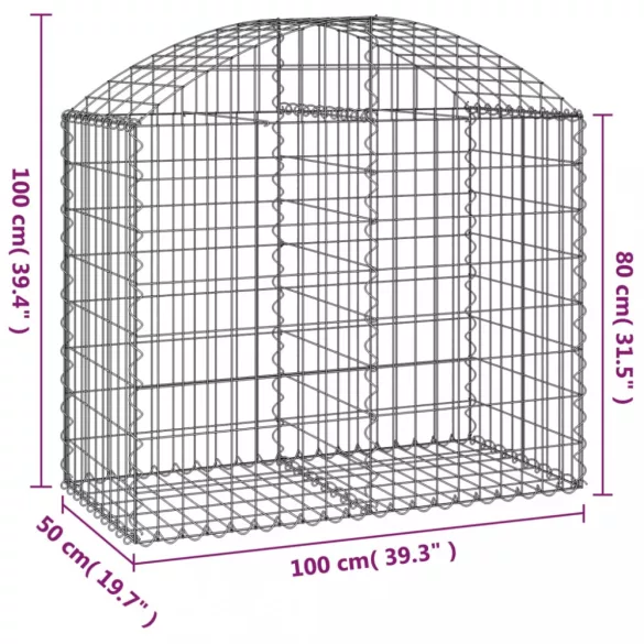 íves horganyzott vas gabion kosár 100x50x80/100 cm