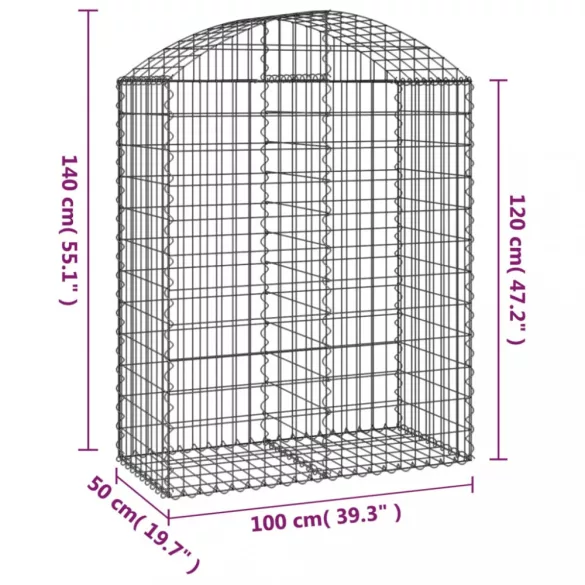 íves horganyzott vas gabion kosár 100x50x120/140 cm