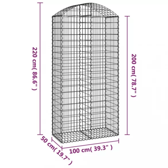 íves horganyzott vas gabion kosár 100x50x200/220 cm