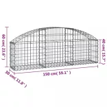 íves horganyzott vas gabion kosár 150x30x40/60 cm