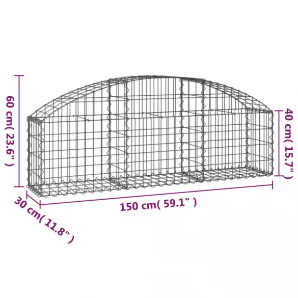 íves horganyzott vas gabion kosár 150x30x40/60 cm