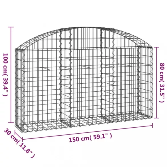 íves horganyzott vas gabion kosár 150x30x80/100 cm