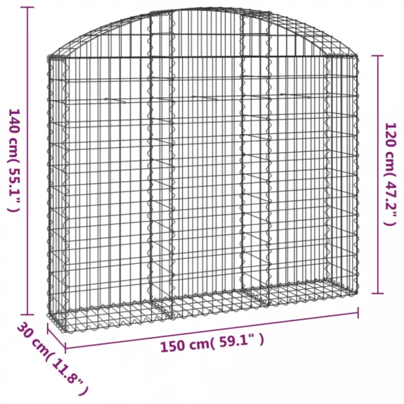 íves horganyzott vas gabion kosár 150x30x120/140 cm