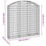 íves horganyzott vas gabion kosár 150x30x140/160 cm